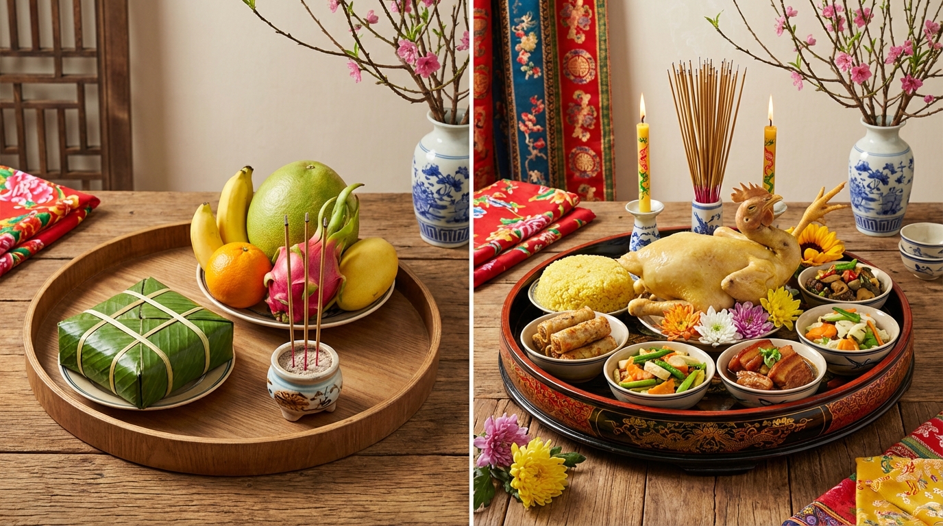 So sánh mâm cúng Giỗ Tổ đơn giản và đầy đủ