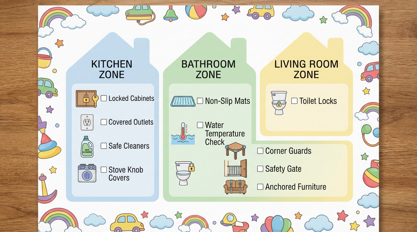 Checklist 10 điểm an toàn trong nhà cho trẻ nhỏ theo từng khu vực