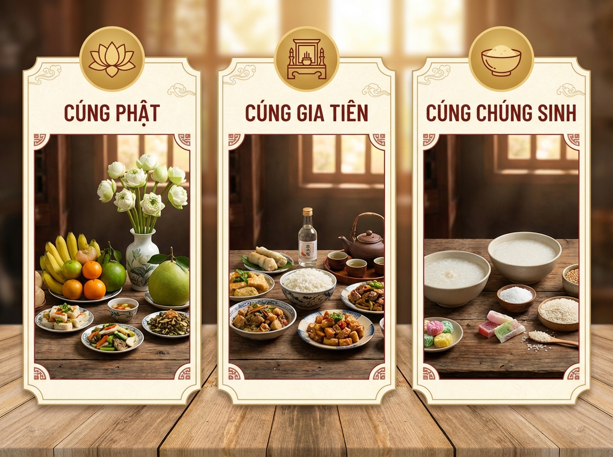 So sánh 3 mâm cúng rằm tháng 7: cúng Phật, cúng gia tiên và cúng chúng sinh