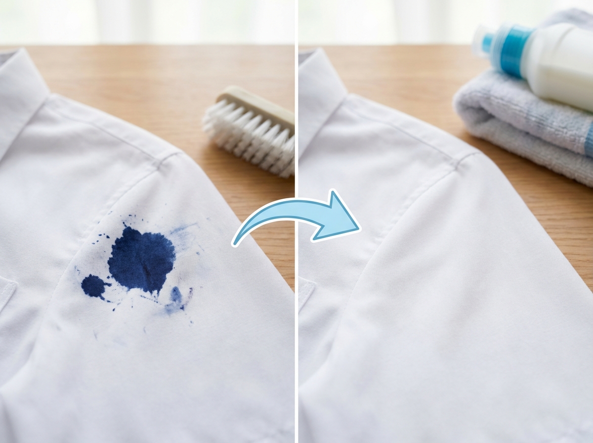 Trước và sau khi tẩy vết mực trên áo đồng phục trắng