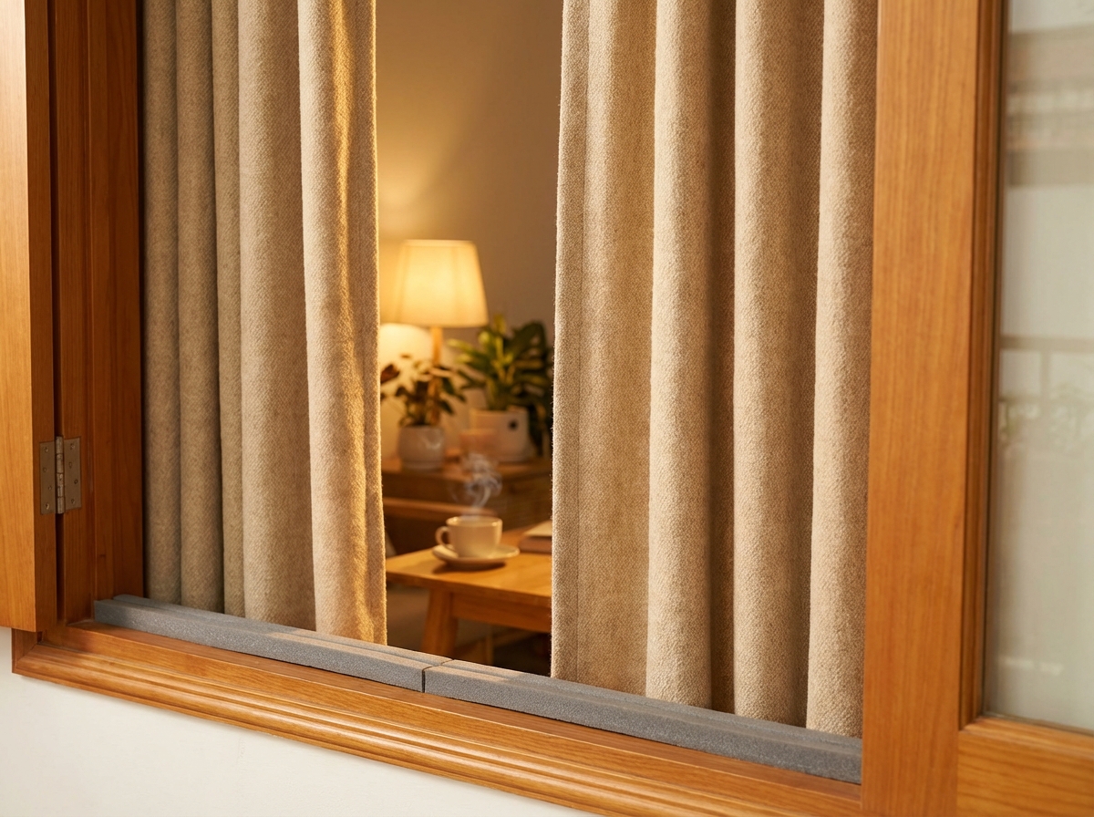 Rèm cửa dày và khe cửa được chèn kín để giữ ấm mùa đông