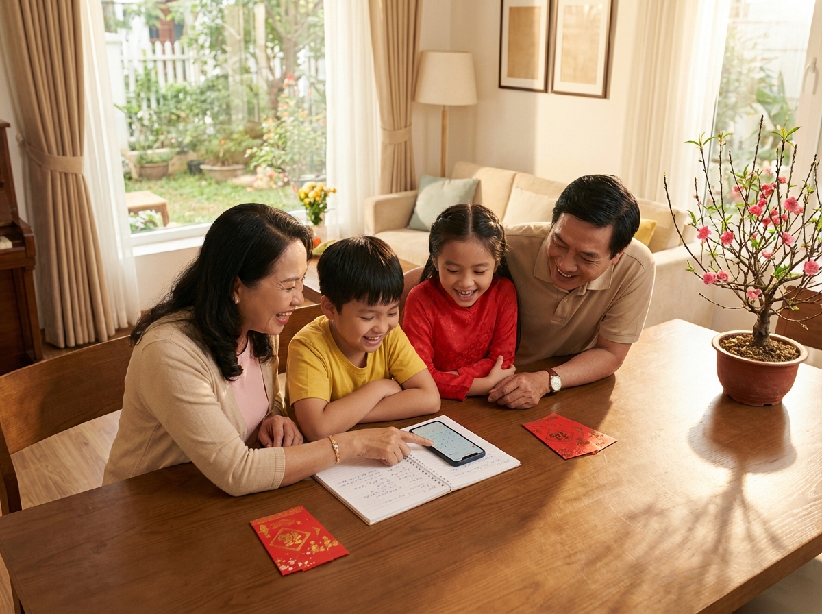 Gia đình Việt Nam quây quần lên kế hoạch chuẩn bị Tết — ấm cúng và háo hức