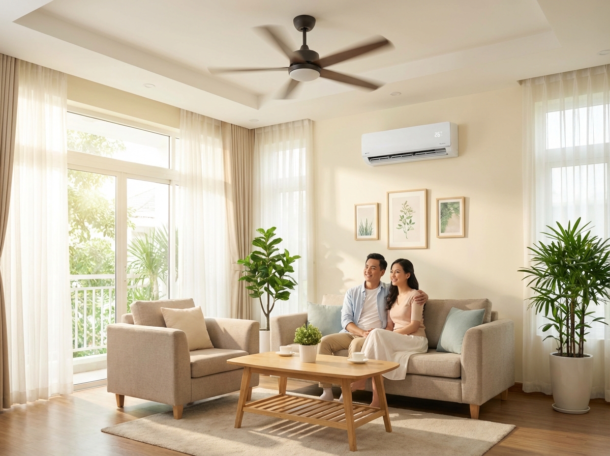 Điều hòa đặt 26 độ kết hợp quạt trần tiết kiệm điện