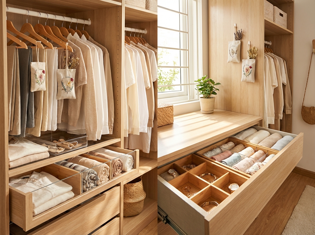 Túi thơm treo tủ và hộp chia ngăn trong tủ quần áo