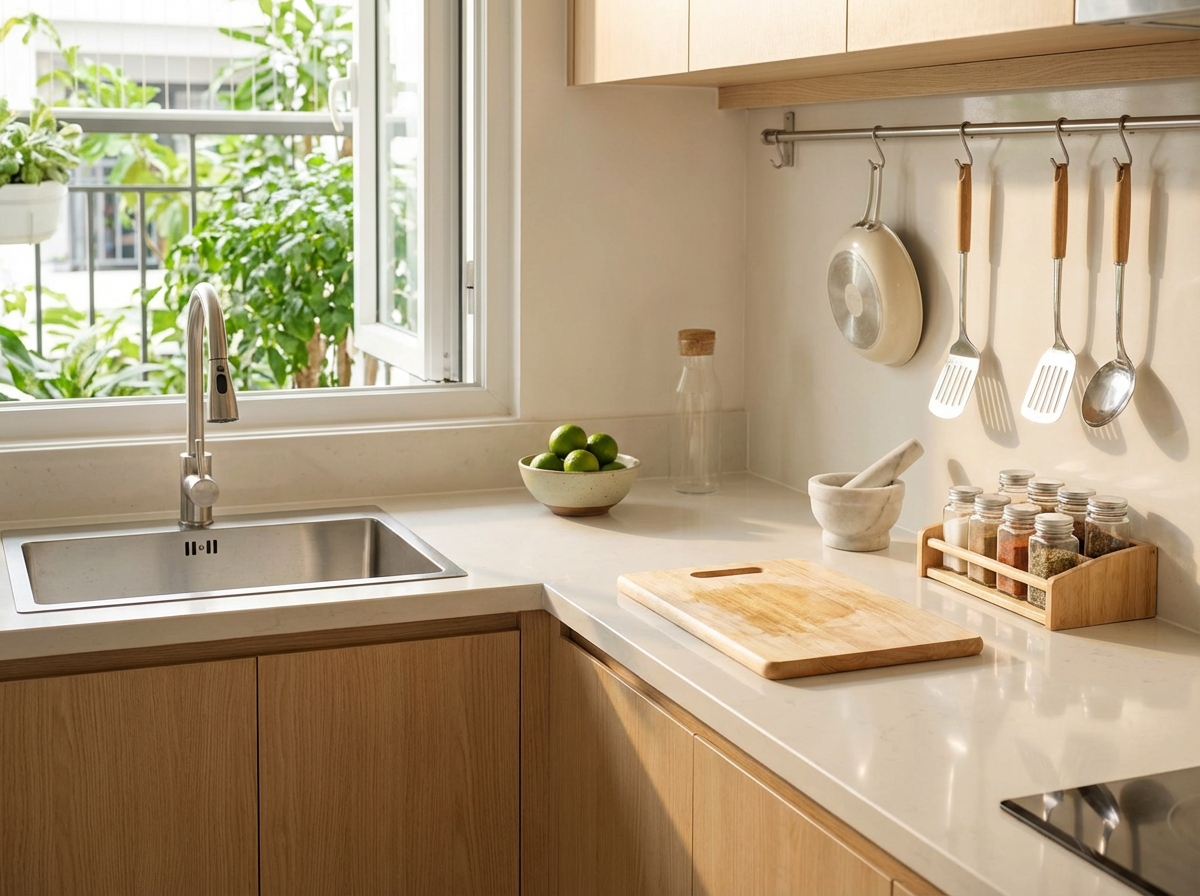 Bếp sạch sẽ sau khi nấu xong, lau dọn ngay