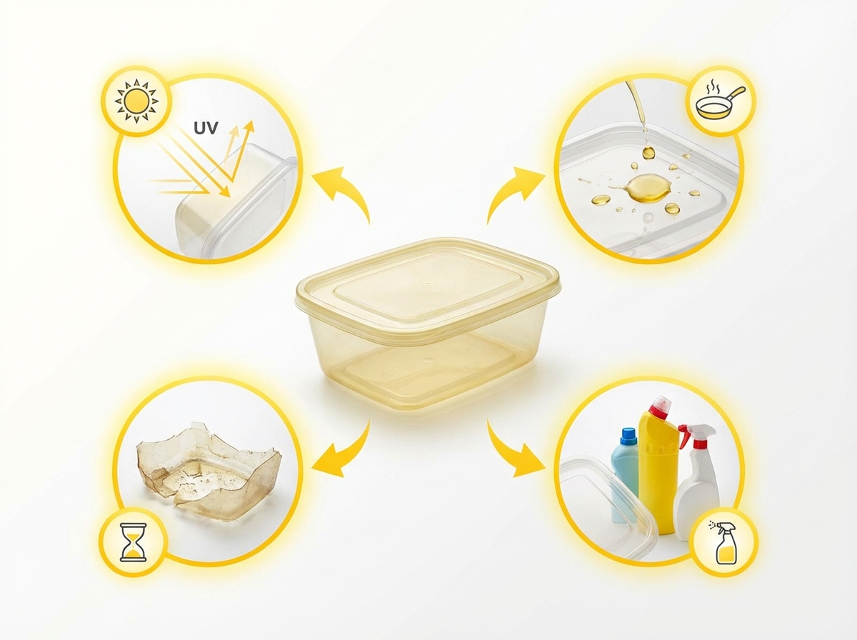 Tại sao nhựa ngả vàng: UV, dầu mỡ, oxy hóa, hóa chất
