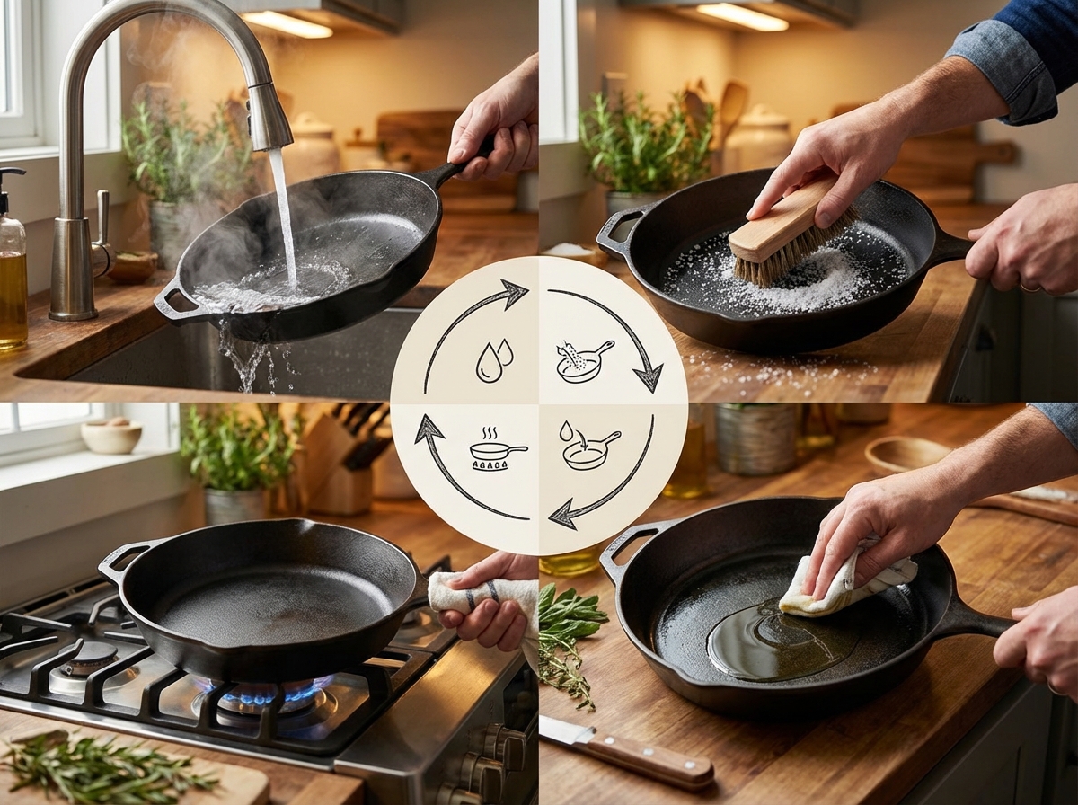 Quy trình 4 bước vệ sinh chảo gang sau mỗi lần nấu