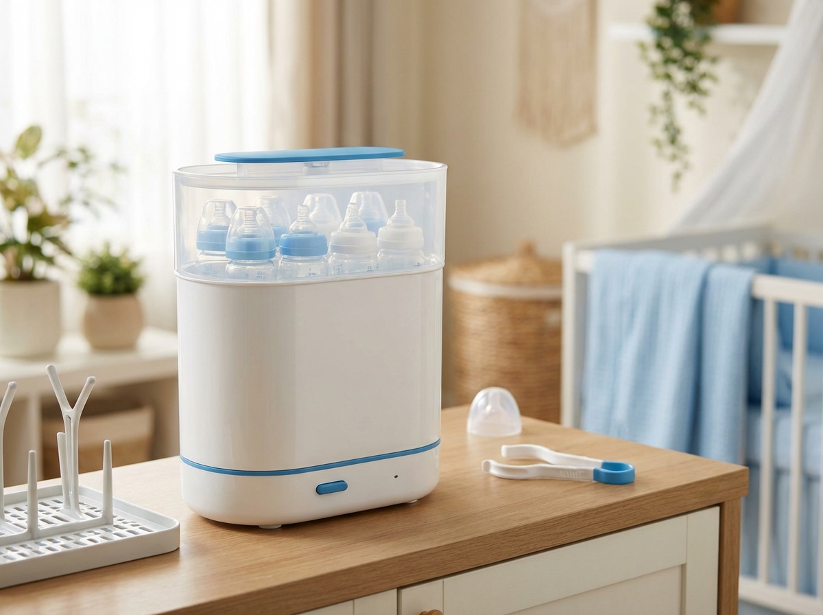 Máy tiệt trùng hơi nước với bình sữa bên trong