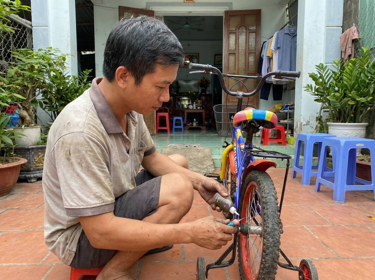 Tra dầu xích xe đạp trẻ em để xe chạy mượt và bền lâu