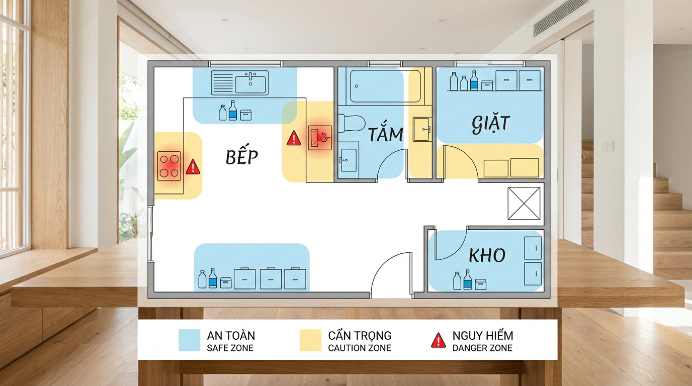 Sơ đồ phân vùng cất hóa chất trong các khu vực của nhà