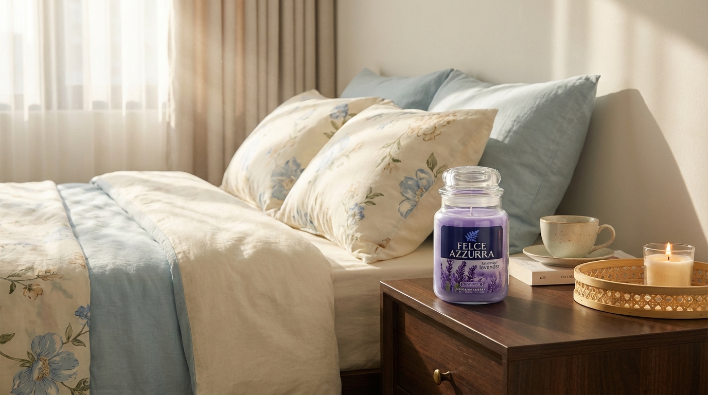 Sáp thơm lavender đặt trên tủ đầu giường phòng ngủ