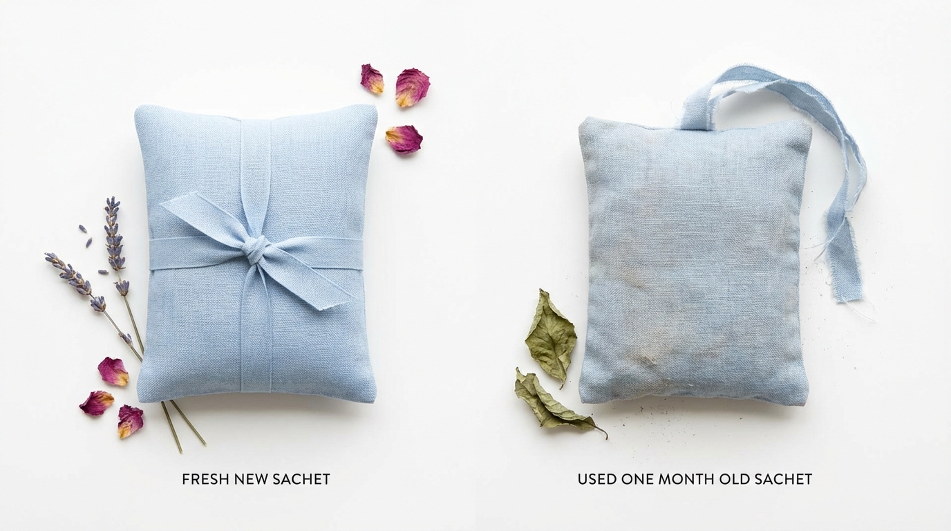 So sánh túi thơm mới và túi thơm đã dùng 1 tháng