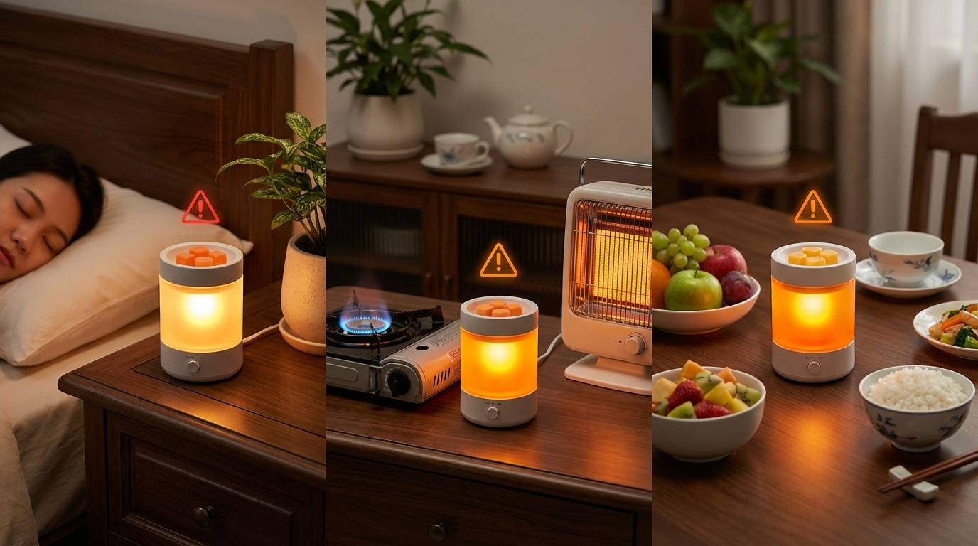 Sai lầm phổ biến: quá gần mặt, gần nhiệt, gần thức ăn