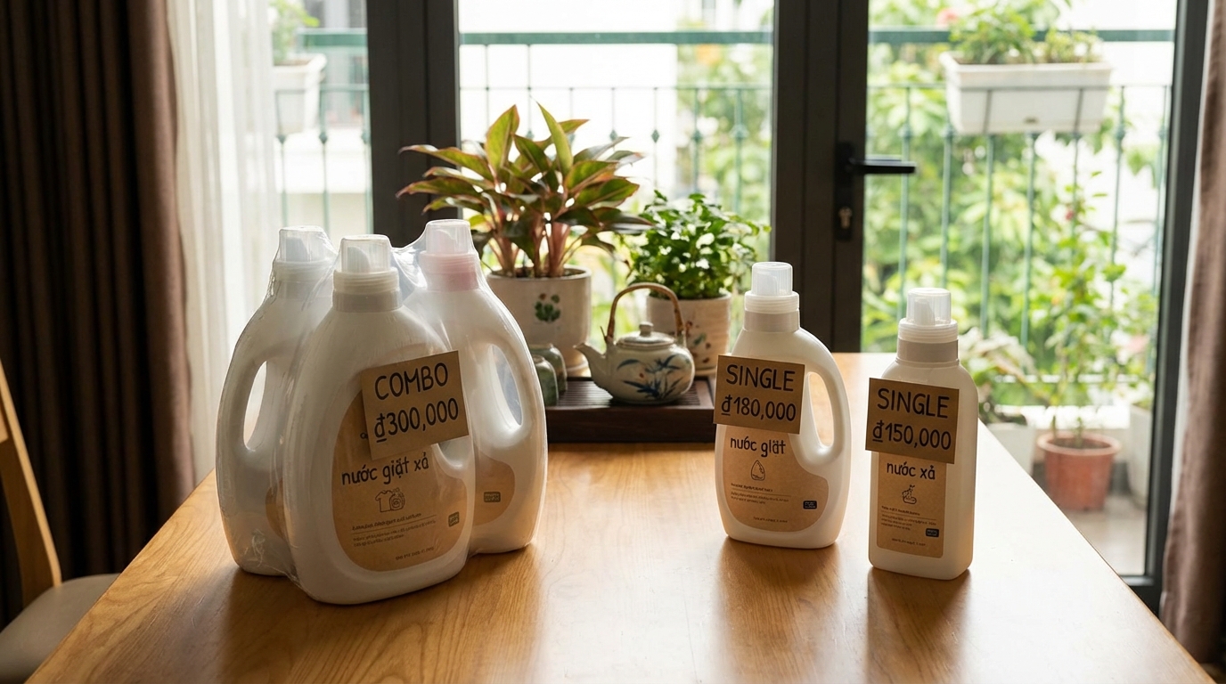 So sánh mua combo sản phẩm gia dụng vs mua lẻ từng chai để tính toán chi phí