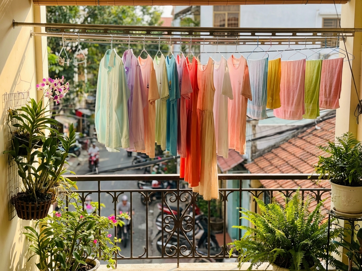 Quần áo sạch thơm phơi gọn gàng - kết quả của việc chọn đúng nước giặt