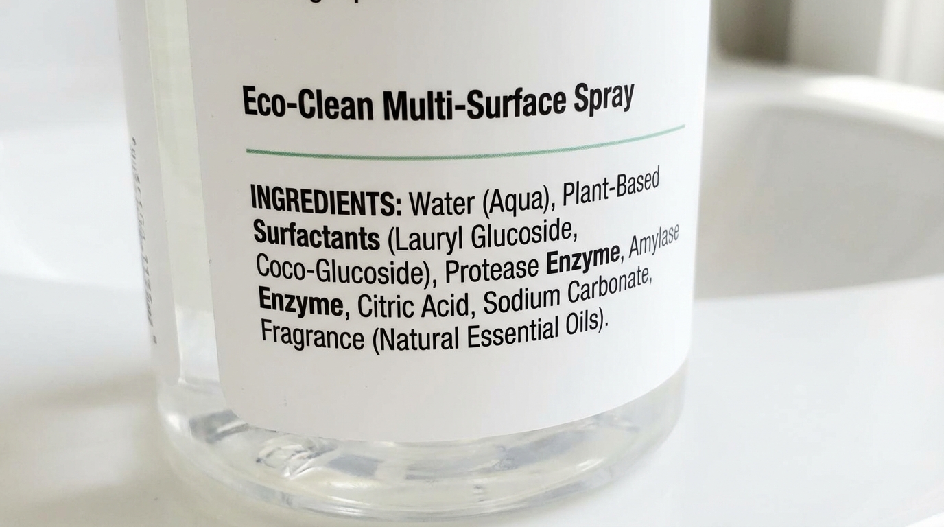 Cận cảnh nhãn thành phần sản phẩm gia dụng - hướng dẫn đọc nhãn