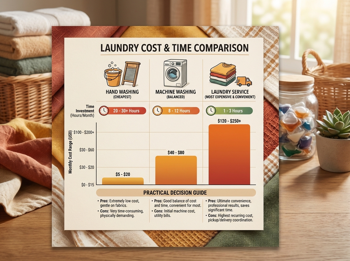 So sánh chi phí giặt tay, giặt máy và tiệm giặt theo tháng