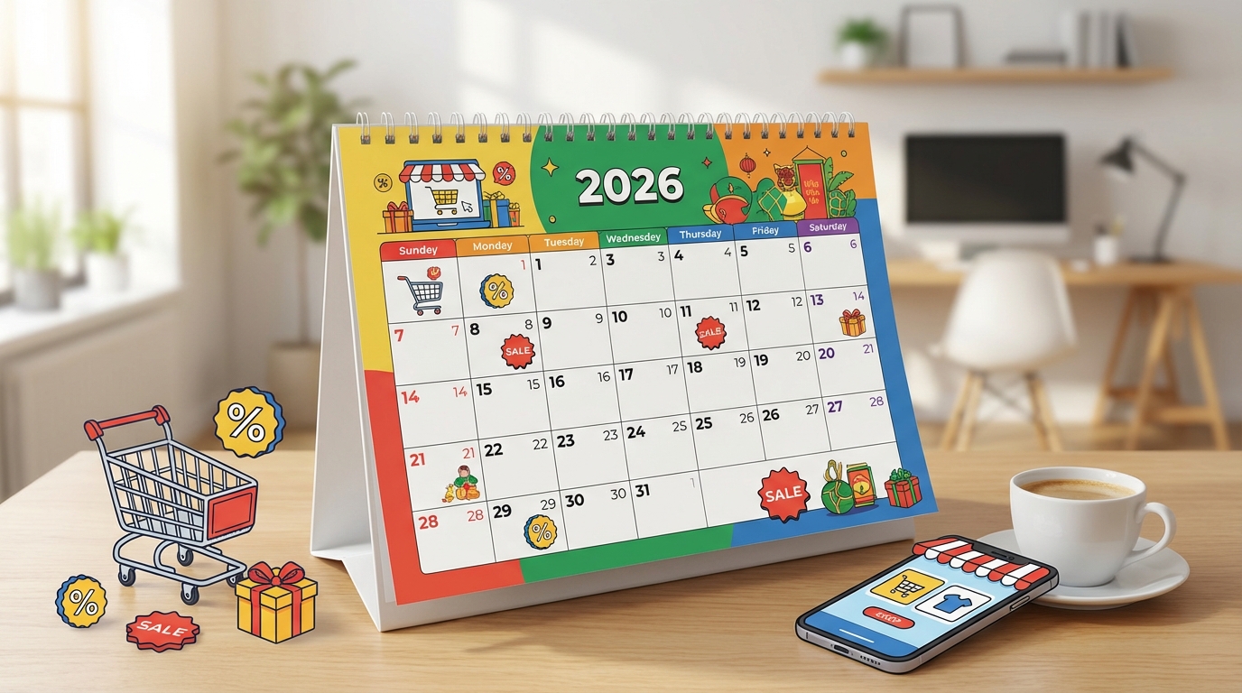Lịch sale online 2026 với các ngày khuyến mãi được đánh dấu