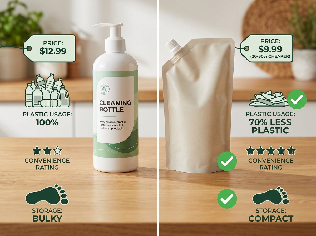 So sánh chai mới và túi refill nước giặt