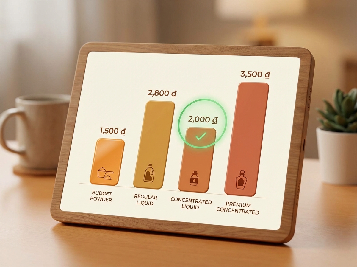 So sánh giá mỗi lần giặt giữa các loại nước giặt phổ biến