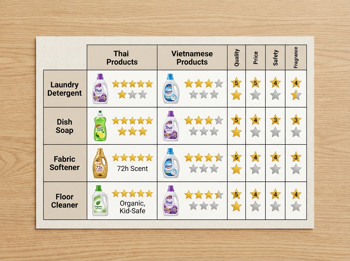 Bảng so sánh sản phẩm Thái vs Việt theo từng category gia dụng