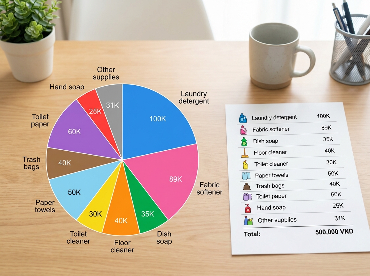 Bảng chi phí đồ gia dụng mẫu 500k/tháng cho gia đình 4 người