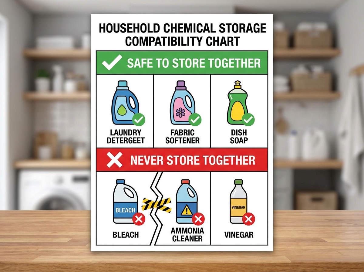 Sơ đồ tương thích hóa chất gia dụng: sản phẩm nào để cạnh nhau được, sản phẩm nào không