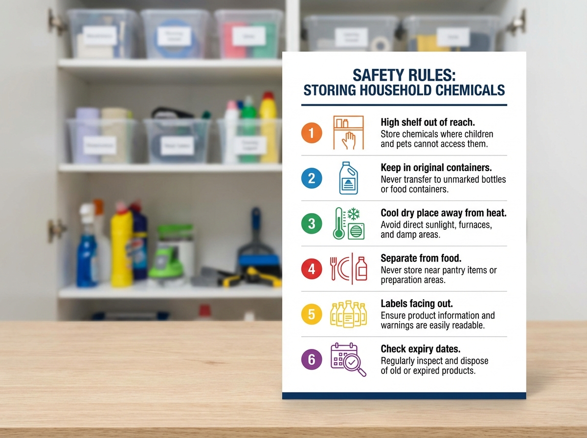 Checklist 6 quy tắc an toàn lưu trữ hóa chất gia dụng