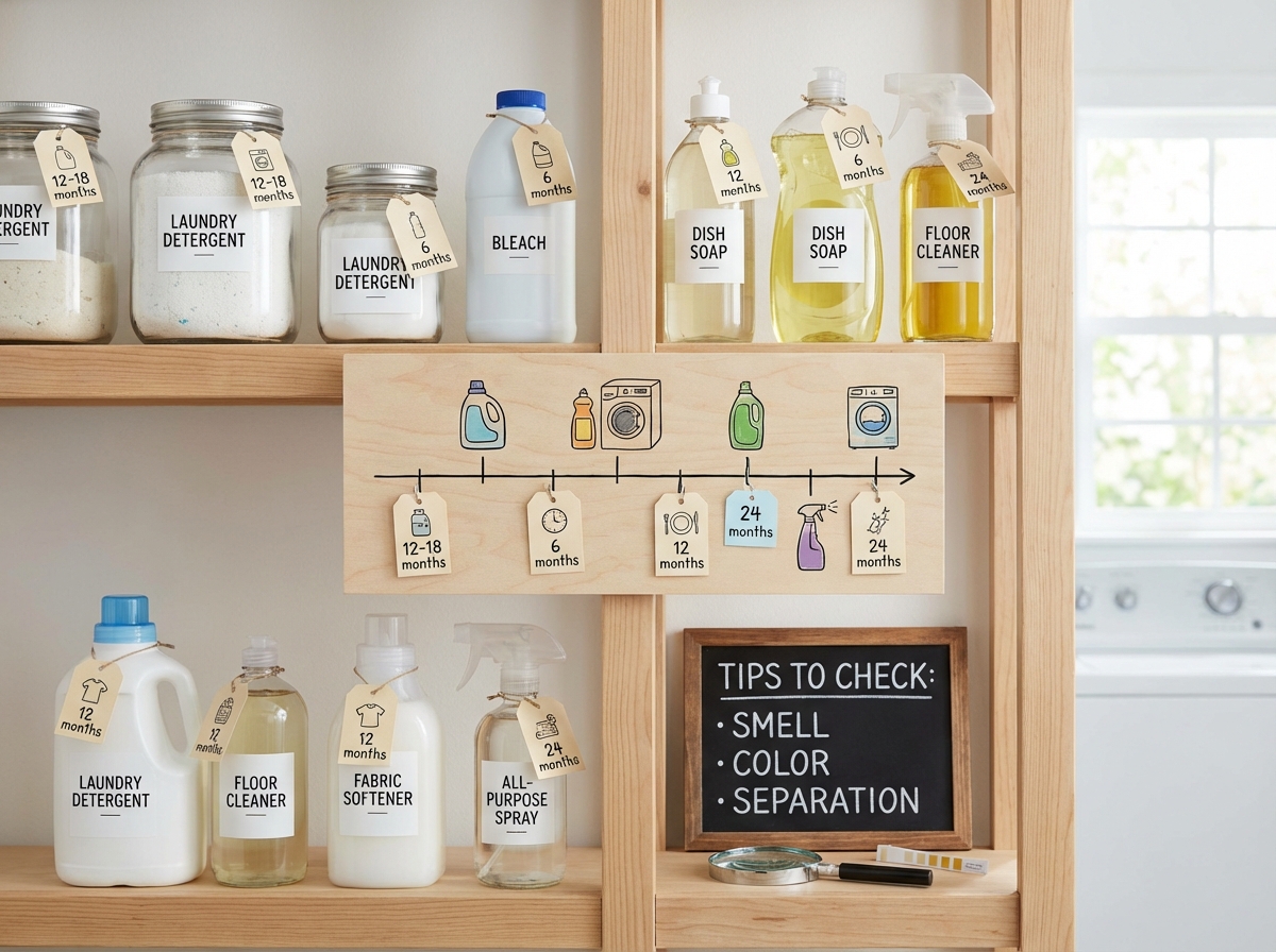 Bảng hạn sử dụng sản phẩm tẩy rửa: nước giặt, nước tẩy, nước rửa chén và các sản phẩm gia dụng