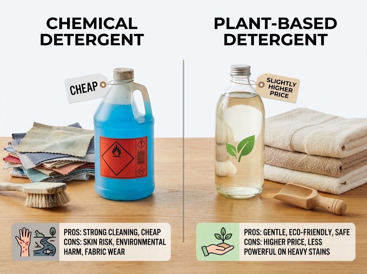 So sánh nước giặt hóa chất mạnh vs gốc thực vật