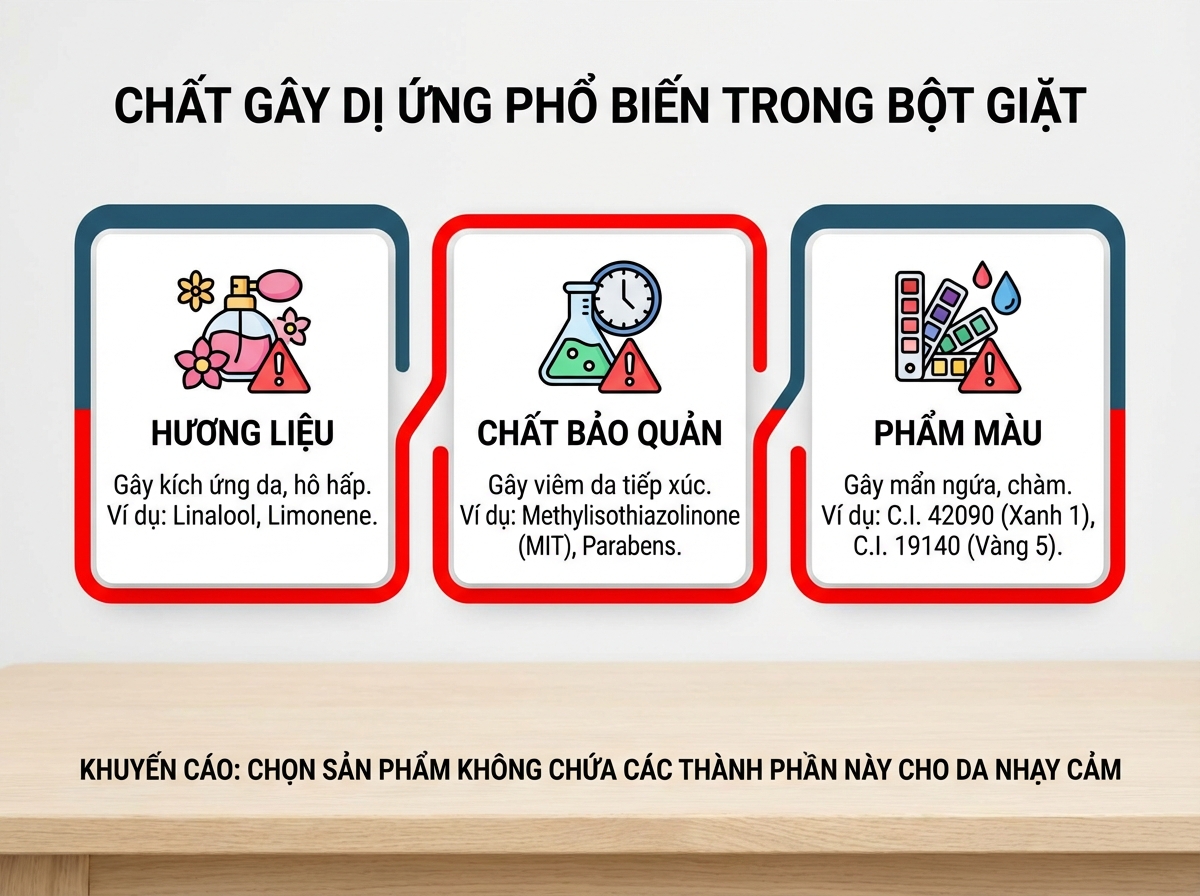 Thành phần nước giặt gây dị ứng phổ biến