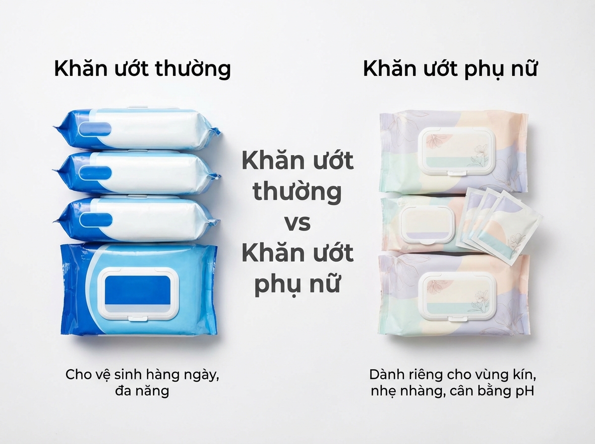 So sánh khăn ướt thường và khăn ướt vệ sinh phụ nữ chuyên dụng