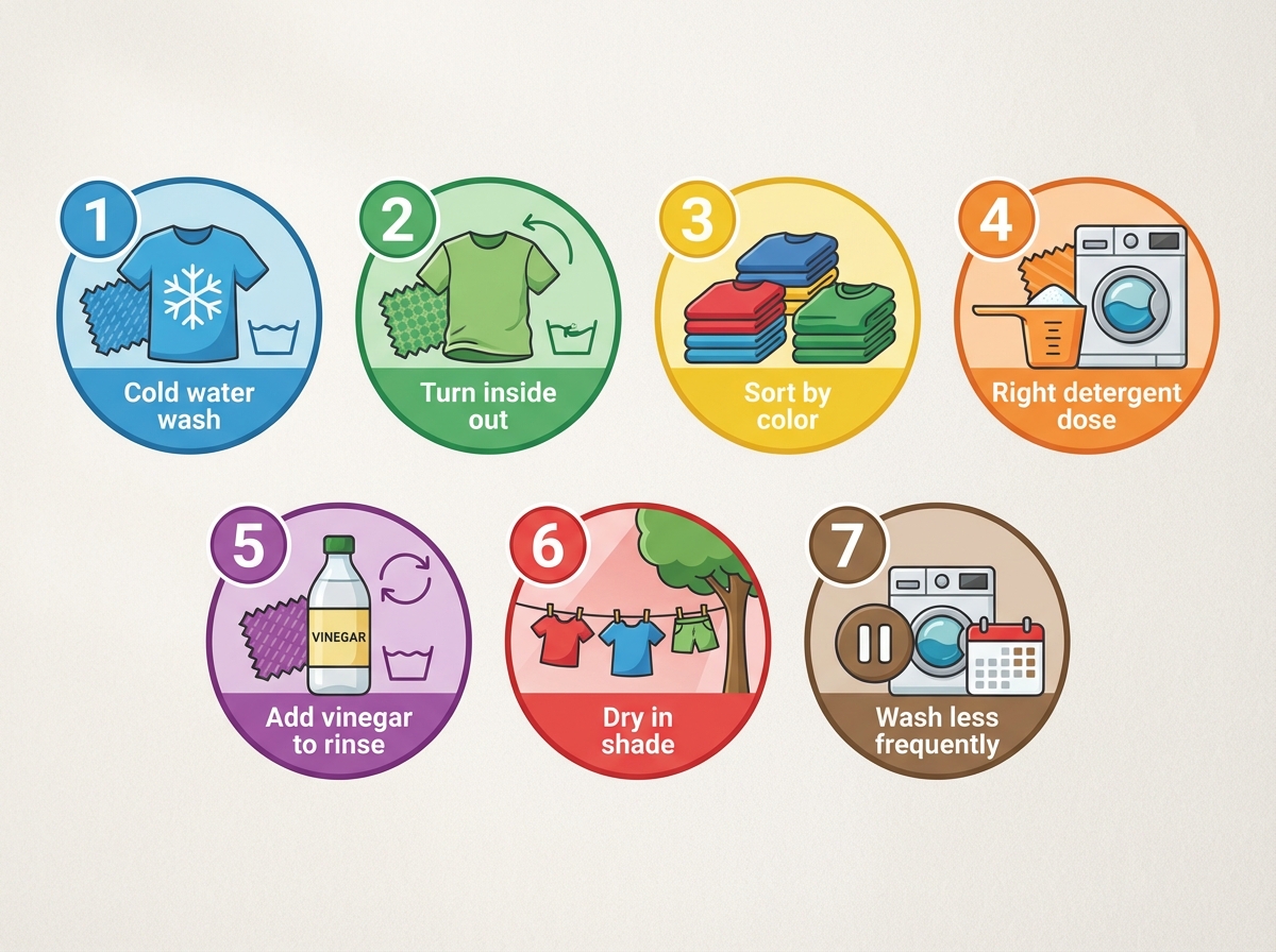 Infographic 7 mẹo giữ màu quần áo bền đẹp
