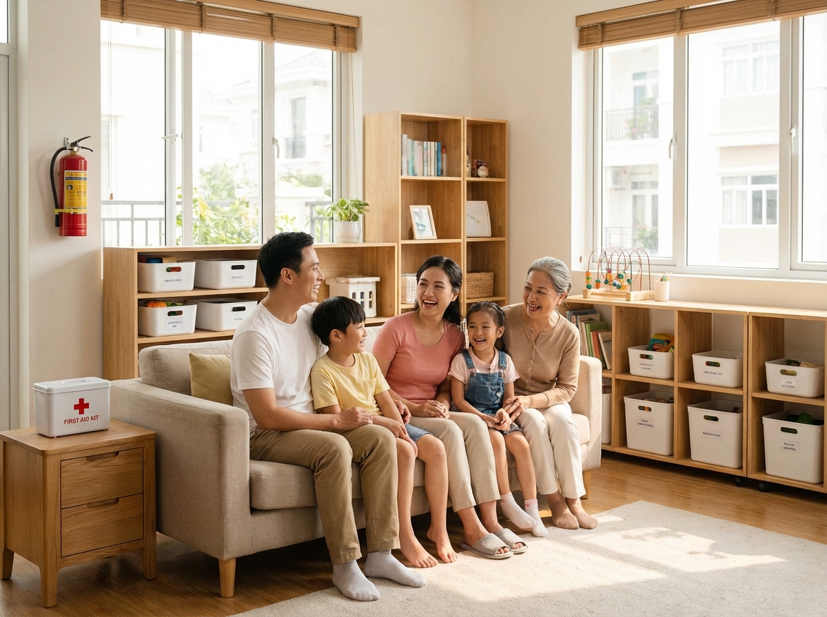 Gia đình an toàn với hóa chất được cất gọn gàng đúng cách