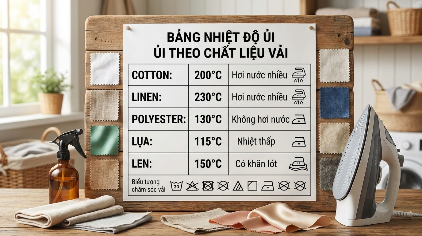 Bảng nhiệt độ ủi theo chất liệu vải