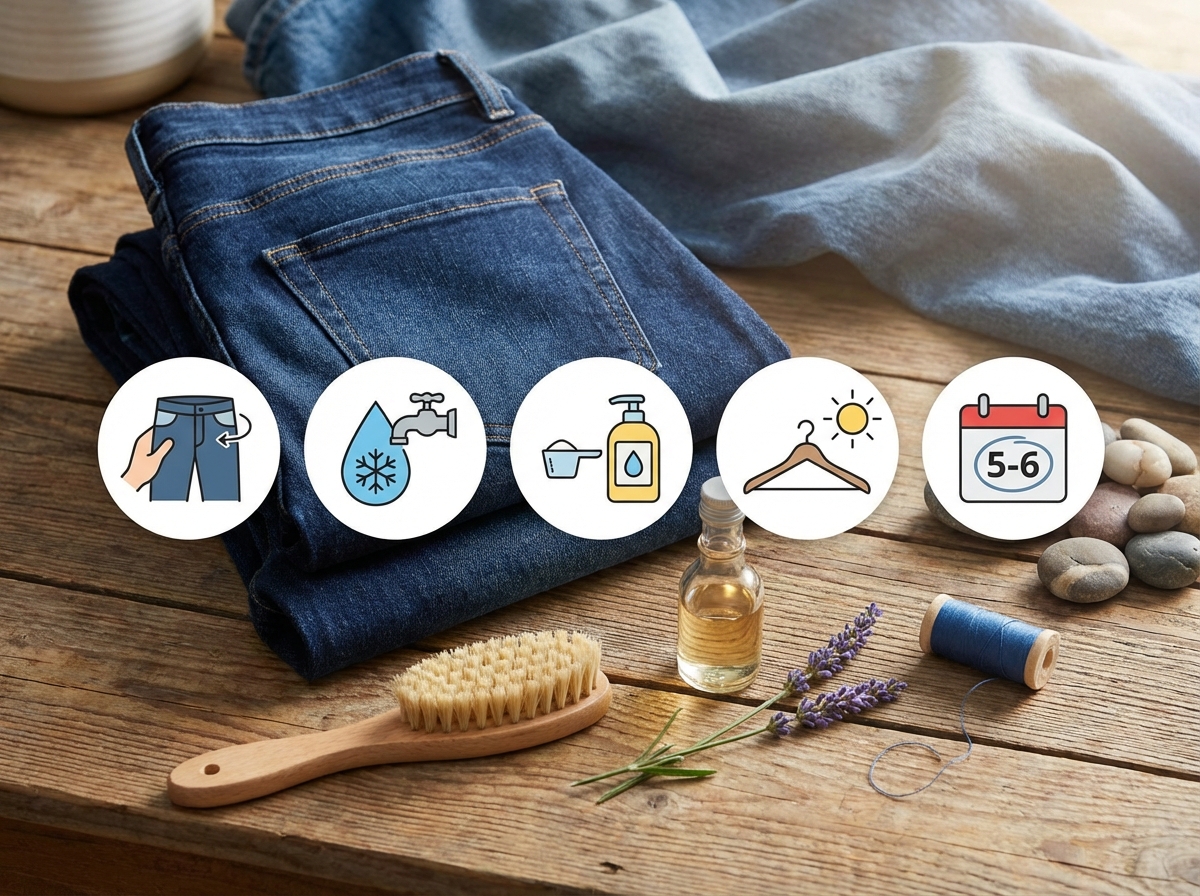 Hướng dẫn giặt jeans đúng cách: lộn trái, nước lạnh, phơi tự nhiên