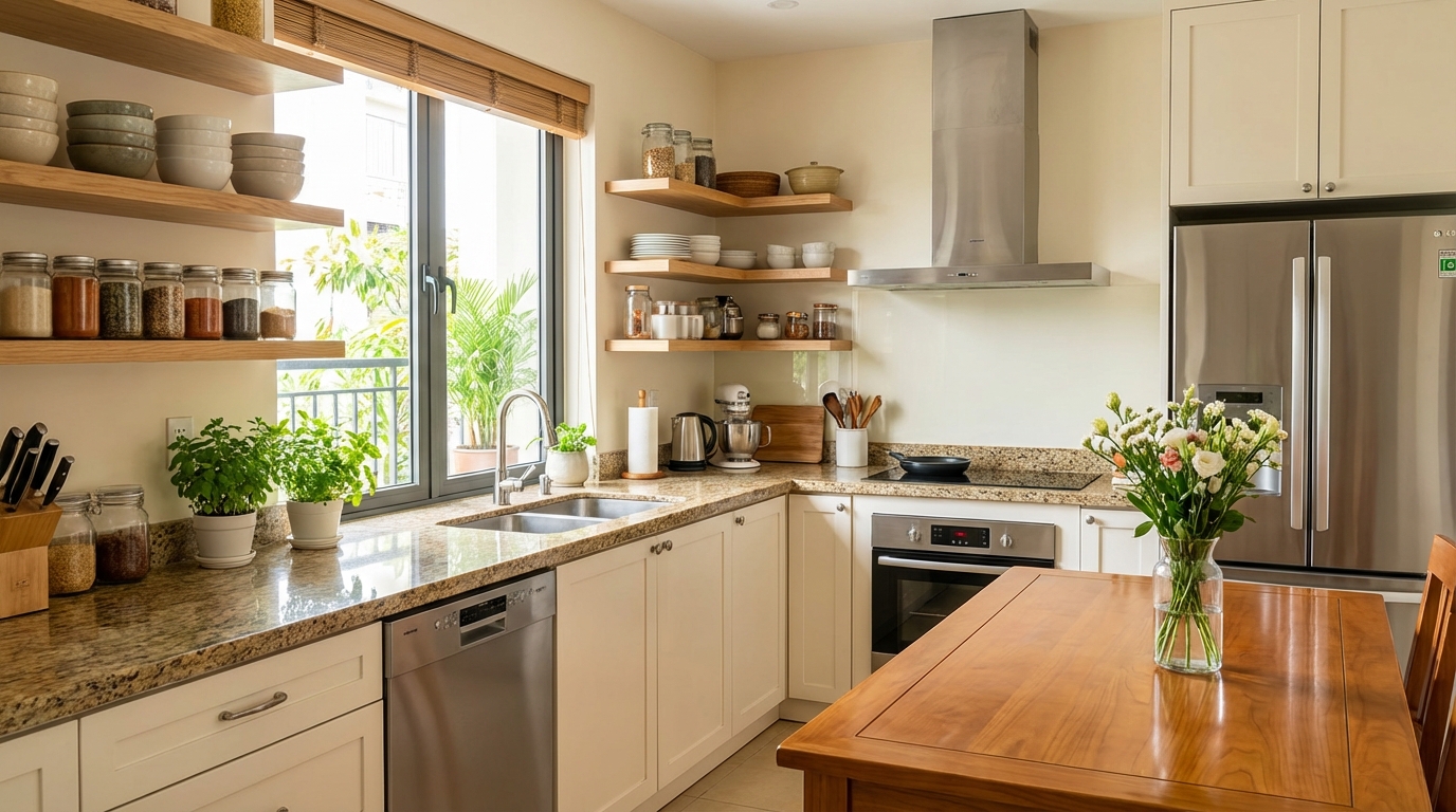 Nhà bếp sạch bóng sau khi vệ sinh