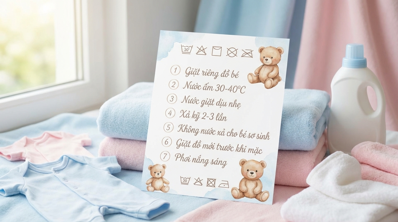 Checklist 7 quy tắc giặt đồ bé an toàn
