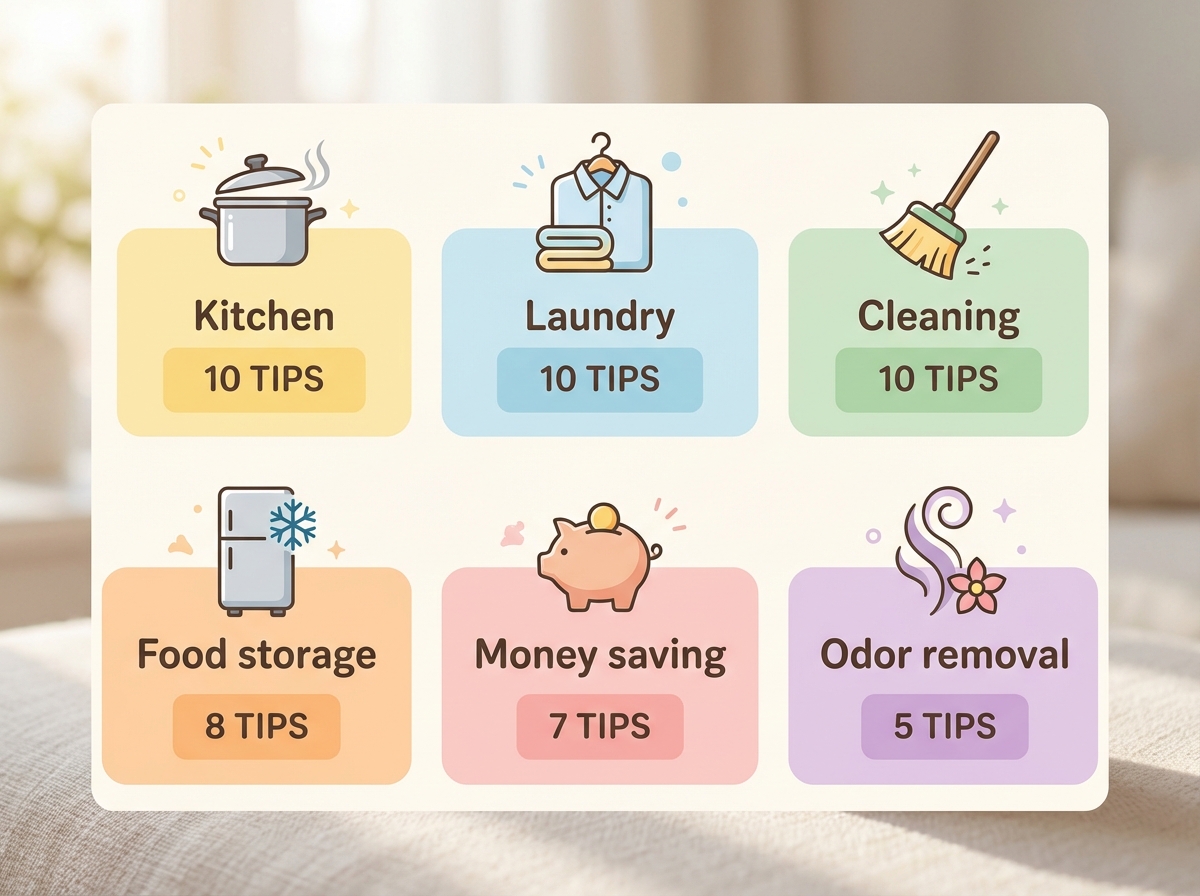 Infographic 6 nhóm mẹo vặt nội trợ chia theo danh mục