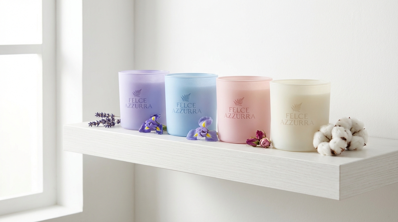 Nhiều hộp sáp thơm Felce Azzurra các mùi hương khác nhau xếp đẹp