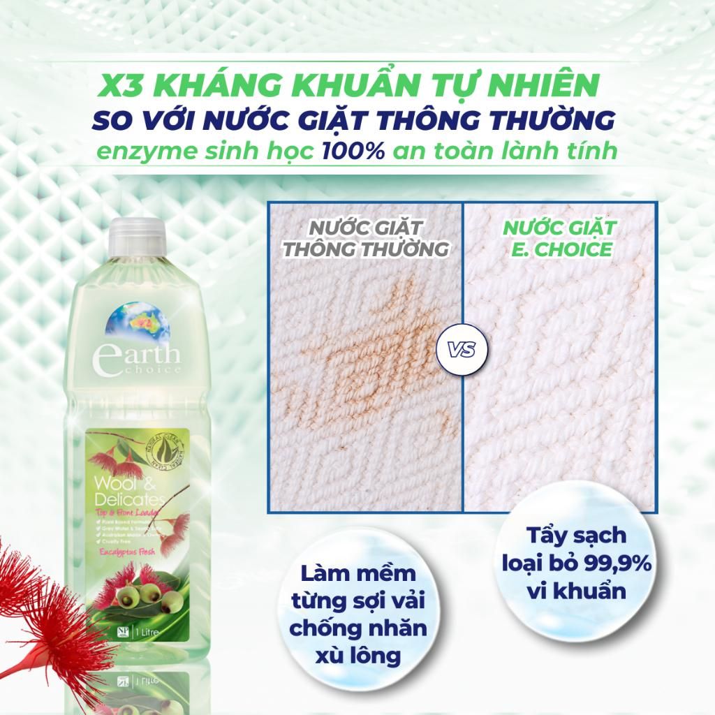 Nước Giặt Earth Choice 3in1 Hương bạċh Đàn Dịu Nhẹ, Làm Sạch Vết Bẩn, Lưu Hương 72h 3