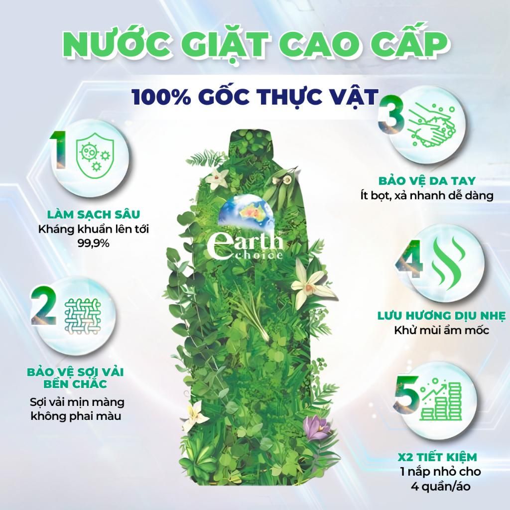 Nước Giặt Earth Choice 3in1 Hương bạċh Đàn Dịu Nhẹ, Làm Sạch Vết Bẩn, Lưu Hương 72h 5