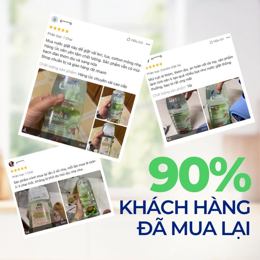 Nước Giặt Earth Choice 3in1 Hương bạċh Đàn Dịu Nhẹ, Làm Sạch Vết Bẩn, Lưu Hương 72h 7