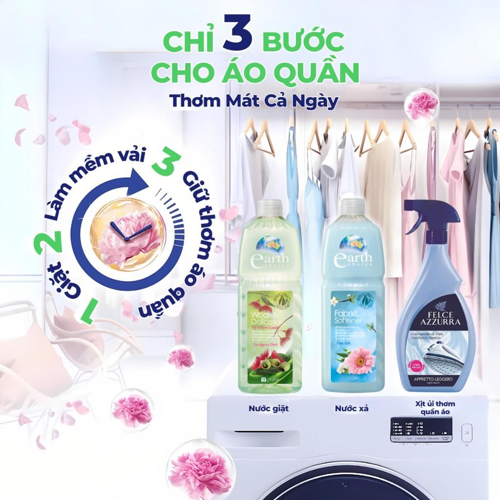 Nước Giặt Earth Choice 3in1 Hương bạċh Đàn Dịu Nhẹ, Làm Sạch Vết Bẩn, Lưu Hương 72h 8