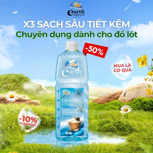 Nước Giặt Xả Earth Choice Dịu Nhẹ, An Toàn Cho Da, Sạch Vết Bẩn Quần Lót Màu Xanh