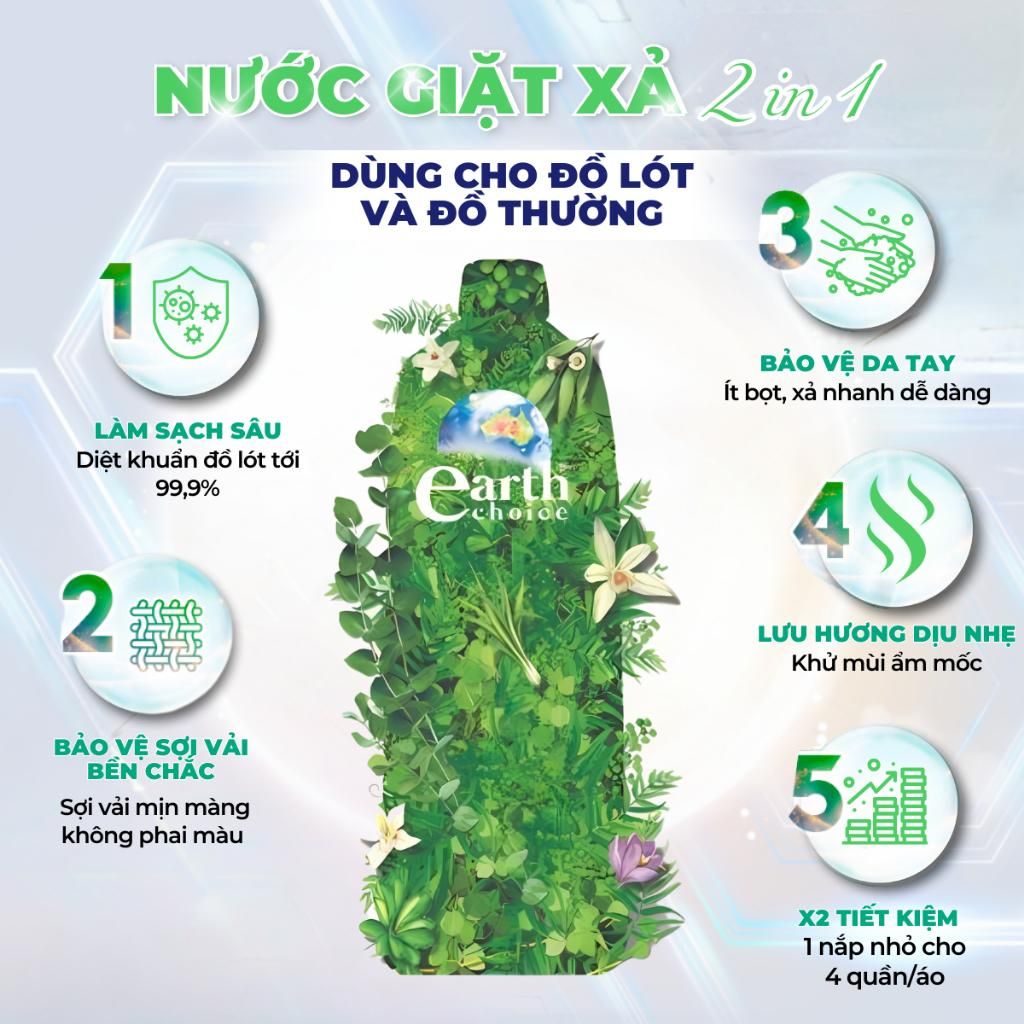 Nước Giặt Xả Earth Choice Dịu Nhẹ, An Toàn Cho Da, Sạch Vết Bẩn Quần Lót Màu Xanh 5