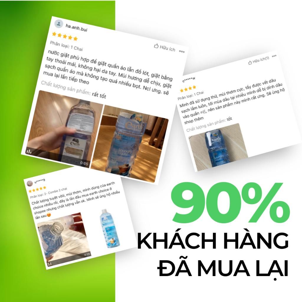 Nước Giặt Xả Earth Choice Dịu Nhẹ, An Toàn Cho Da, Sạch Vết Bẩn Quần Lót Màu Xanh 7