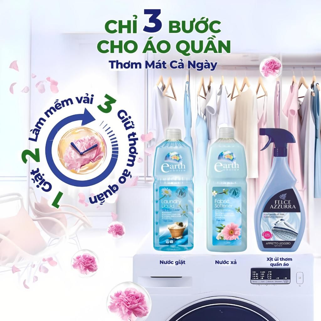 Nước Giặt Xả Earth Choice Dịu Nhẹ, An Toàn Cho Da, Sạch Vết Bẩn Quần Lót Màu Xanh 8