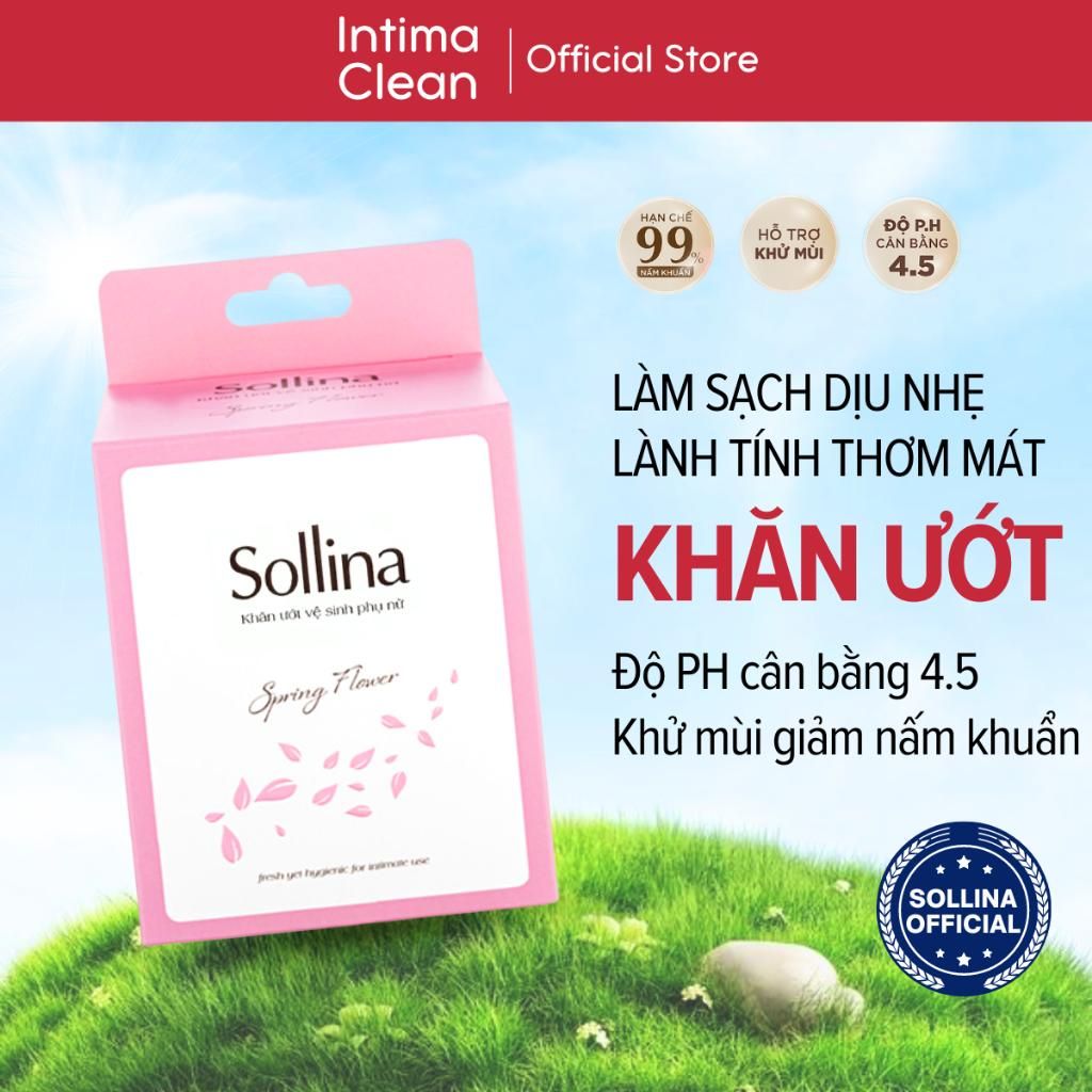 Khăn Ướt Phụ Khoa Vệ Sinh Vùng Kín Sollina Kháng Khuẩn Khử Mùi An Toàn Tiện Lợi