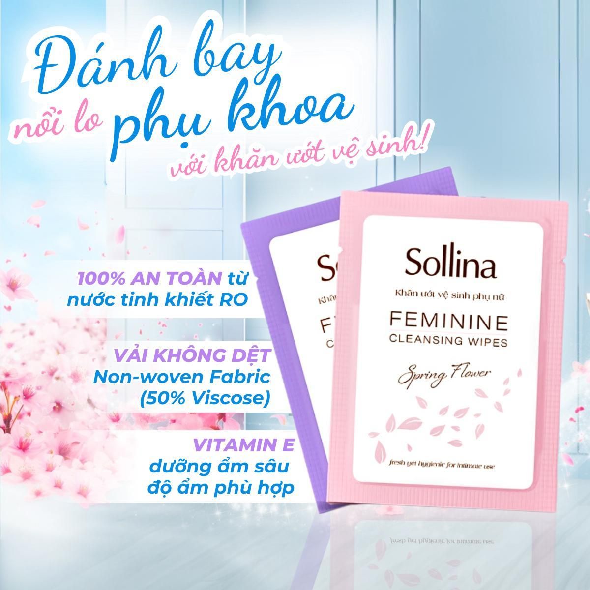 Khăn Ướt Phụ Khoa Vệ Sinh Vùng Kín Sollina Kháng Khuẩn Khử Mùi An Toàn Tiện Lợi 6